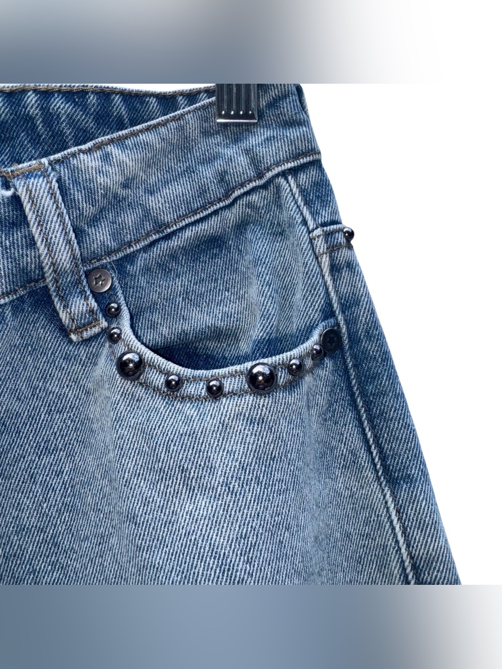 AUSTIN LANDING Studded Embroidered Cross Straight Leg Jeans Blue VIRAL Size 0 - Picture 6 of 16